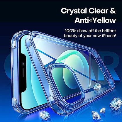 CANSHN Clear Shockproof for iPhone 12 Case/iPhone 12 Pro Case, Blue | Crystal Clear, Military-Grade Protection, Scratch Resistant, Anti-Slip, Slim Fit, Wireless Charging Compatible - color: Clear &Blue