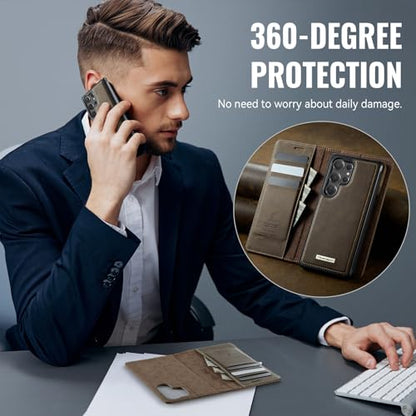 for Samsung Galaxy S26 Ultra 2in1 Detachable Wallet Case, Brown | Compatible with Magsafe, Magnetic, RFID Blocking Card Holder, Shockproof, Kickstand, Wireless Charging, PU Leather Flip Cover - color: (Detachable 2 in 1)-Brown, size: Galaxy S26 Ultra