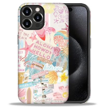 Case Compatible with iPhone 16 Pro Max, Cute Dual Layer Hybrid Phone Cover, Military Grade Drop Protection, Aesthetic Shockproof Phone Case for Women Girls, Pastel Pink Summer Collage - color: Pastel Pink Summer Collage, size: Iphone 16 Pro Max