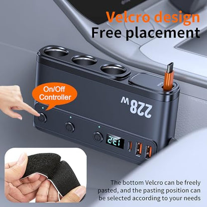 Cigarette Lighter Adapter with 45W Retractable Car Charger Fast Charging