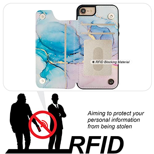 HAOPINSH for iPhone SE(2022) iPhone SE(2020) iPhone 7/8 Wallet Case with Card Holder, Pink Blue Marble Back Flip Folio PU Leather Kickstand Card Slots, Double Magnetic Clasp Cover 4.7" - color: Pink Blue Marble