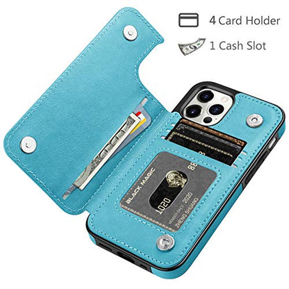 HianDier Wallet Case Compatible with iPhone 13 Pro MAX Case 5G 6.7-inch Slim Protective with Credit Card Slot Holder Flip Folio Soft PU Leather Magnetic Closure Cover, Butterfly Blue - color: Butterfly Blue
