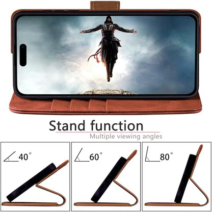 DuckSky Compatible with iPhone 17 Pro Max 6.9" Genuine Leather Wallet case【RFID Blocking】【4 Credit Card Holder】【Real Leather】 Flip Phone case Cover Women Men for Apple 17 Pro Max case Light Brown - color: Light Brown