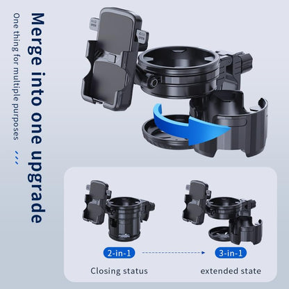 3-in-1 Stroller Cup Phone Holder, Multifunctional Stroller Cup Holder Attachment with 360° Adjustable Phone Mount, Cup Holder for Walker, Wheelchair, Strollers, Anti-Slip & Easy Install