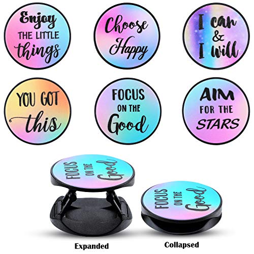 Frienda 6 Pieces Cell Phone Grip Holder Stand Expanding Inspirational Quote Cases Grip Holder Collapsible Finger Kickstand Compatible with Most Tablets Self Adhesive for Smartphone
