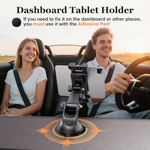 OHLPRO Tablet Holder for Car Dashboard [Suction Cup Mount] Windshield Wall Desk, Adjustable Stand for 5-13" iPad mini Air Pro Galaxy Tab S9 Phone - Heavy Duty Truck Accessories (9" Arm)
