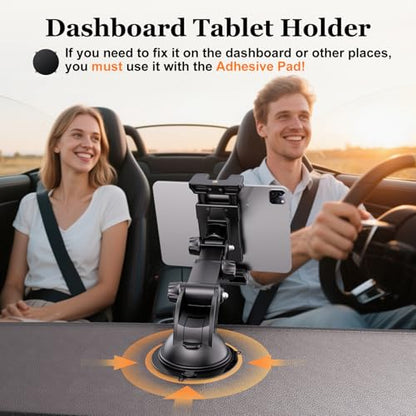 OHLPRO Tablet Holder for Car Dashboard [Suction Cup Mount] Windshield Wall Desk, Adjustable Stand for 5-13" iPad mini Air Pro Galaxy Tab S9 Phone - Heavy Duty Truck Accessories (9" Arm)