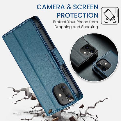 QLTYPRI Wallet Case for iPhone 12/12 Pro, Premium PU Leather Magnetic Flip Folio Case with RFID Blocking Credit Card Slots Kickstand Shockproof Protective Phone Case Cover - Blue | Premium PU Leather, Magnetic Closure Flip Case, RFID Blocking, Viewing Kic