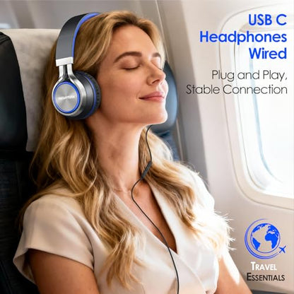 INFURTURE USB C Headphone for Kids & Adults Over-Ear Headphone with HD Mic - color: Blue