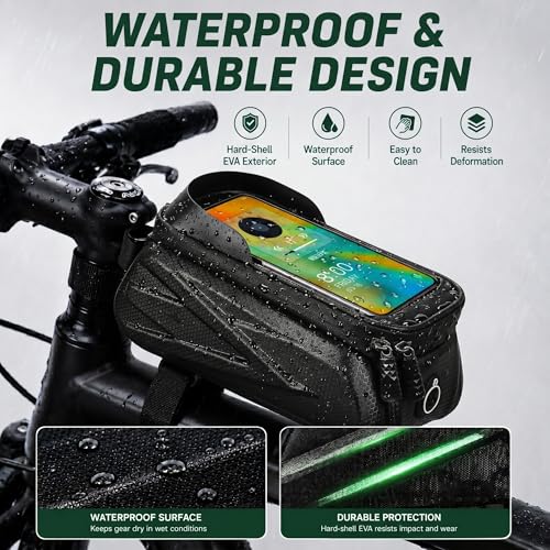 Waterproof Bike Phone Bag–Universal Bicycle Frame Pouch, Touch Screen Compatible,Bike Phone Mount Holder,Cycling Accessories for Phones up to 7” – 1.5L Capacity, Bike Accessories.
