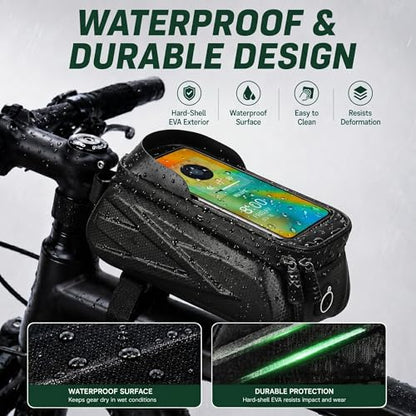 Waterproof Bike Phone Bag–Universal Bicycle Frame Pouch, Touch Screen Compatible,Bike Phone Mount Holder,Cycling Accessories for Phones up to 7” – 1.5L Capacity, Bike Accessories.
