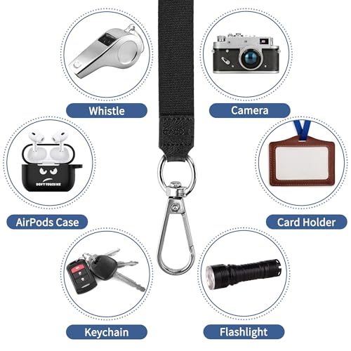 CACOE Phone Lanyard 2 Pcs-1 Pcs Adjustable Neck Strap,1 Pcs Wrist Strap,2 Pads,Universal Crossbody Multifuctional Cell Phone Lanyards Compatible with Most Smartphones(Black) - color: Black