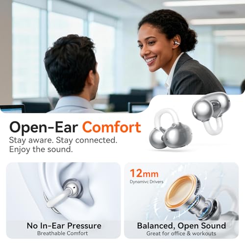 Kinglucky 2-in-1 Wireless Earbuds, in-Ear & Open Ear Clip-On Earbuds Comfortable fit, Bluetooth Headphones 5.4 with Noise Cancelling Mic, Power Swap Charging, Up to 50H, White