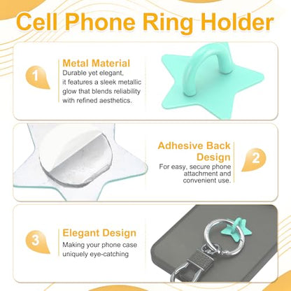 12Pcs Phone Ring Holder 1" Adhesive Star,Purple/Green/Blue - color: Purple/Green/Blue