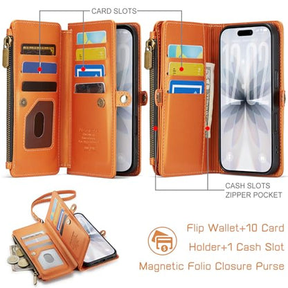 Defencase for iPhone 17 Wallet Case with RFID Blocking Card Holder, Orange - color: Orange
