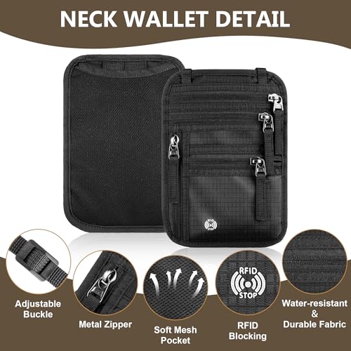 Likesing 5.5" L x 7.9" W Travel Neck Wallet, RFID Passport Pouch(Dark Grey) - color: Dark Grey