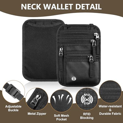 Likesing 5.5" L x 7.9" W Travel Neck Wallet, RFID Passport Pouch(Dark Grey) - color: Dark Grey