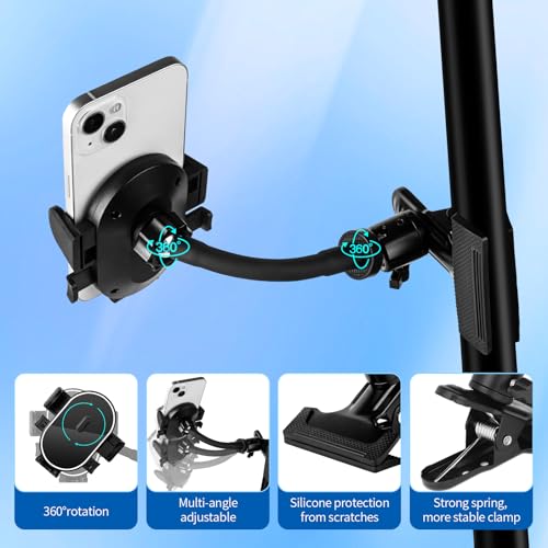 ROCKFREE Clip Phone Holder,Auto-Locking Clamp,360° Rotating Base,3.9" Arm - size: Short-3.9 inch Arm