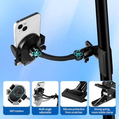 ROCKFREE Clip Phone Holder,Auto-Locking Clamp,360° Rotating Base,3.9" Arm - size: Short-3.9 inch Arm