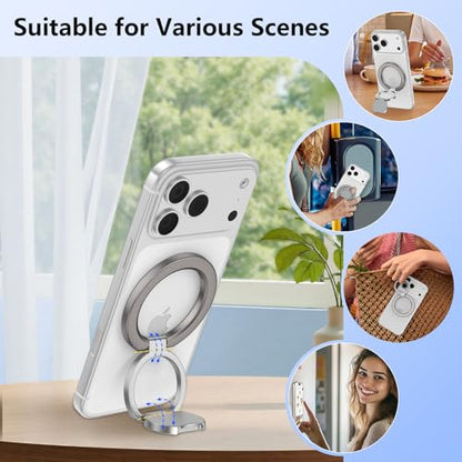 Magsafe Grip Phone Ring Holder for iPhone 17 Pro Max/17 Pro/17 Plus/17/Air/16e/16/15/14/13/12, Dual-Side Adjustable Magnetic Phone Stand Magsafe Kickstand for Samsung,Android,iPad, Magnetic Car Mount
