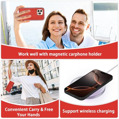 Asuwish Phone Case for iPhone 16 Pro 6.3 inch Zipper Wallet Magnetic Detachable Cell Cover with Tempered Glass Screen Protector Crossbody Lanyard Strap Flower Card Holder i Phone16 i16 16Pro Women Red - color: Red