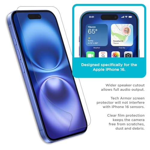 Tech Armor Screen Protector for iPhone 16, HD PET Film, 4-Pack - size: iPhone 16-6.1 Inch