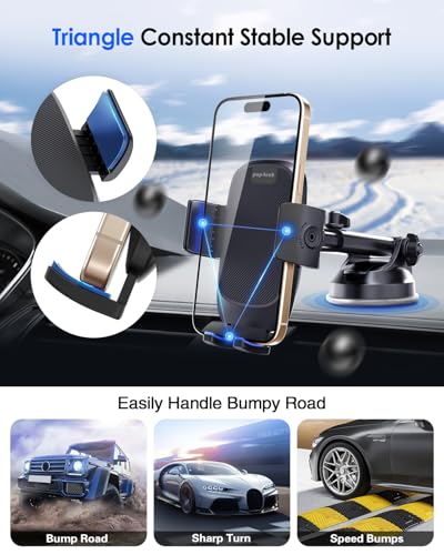 pop-tech Phone Mount for Car, [Military-Grade Suction] Universal Cell Phone Holder for Your Car Dashboard Windshield Window, Automobile Cradle Fit for iPhone Samsung All Smartphones with Thick Case