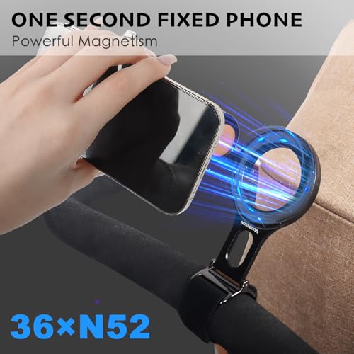 Magnetic Phone Holder for Stroller Bar, Gym Fitness Phone Mount for MagSafe, (Strong Magnet) - 180° Adjustable for Gym, Peloton Exercise Bikes, with Adjustable Strap (Magnetic Ring Included)