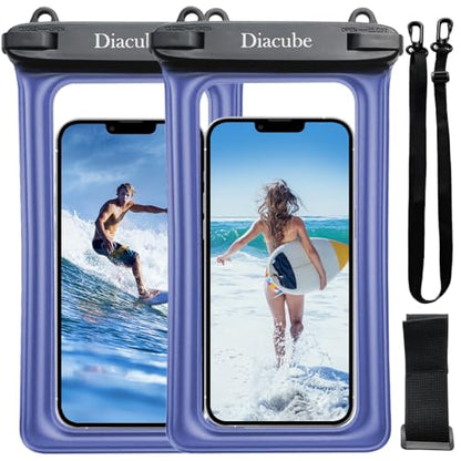 2-Pack Waterproof Phone Pouch, Universal IPX8 Floating Waterproof Case with Adjustable Lanyard for All Phones [Up to 8.3"] Beach, Waterpark & Travel Essentials - Blue - color: Blue