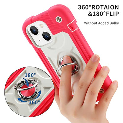 MARKILL Compatible with iPhone 14 Case/iPhone 13 Case 6.1 Inch with Built-in 360°Rotating Ring Stand, Military Grade Drop Protection Full Body Rugged Heavy Duty Durable Cover. Hot Pink - color: Hot Pink, size: iPhone 14/iPhone 13 6.1"
