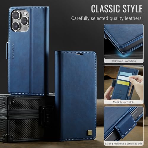 Wallet Case for iPhone 16 Pro Max RFID Blocking Credit Card Holder Magnetic Closure Kickstand PU Leather Flip Phone Case Shockproof TPU Inner Protective Cover 6.9'' Blue - color: Blue, size: iPhone 16 Pro Max