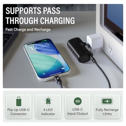 Nimble Bump 5K 20W Portable Fast Charger, Mini 5000mAh Power Bank, Black - color: Black