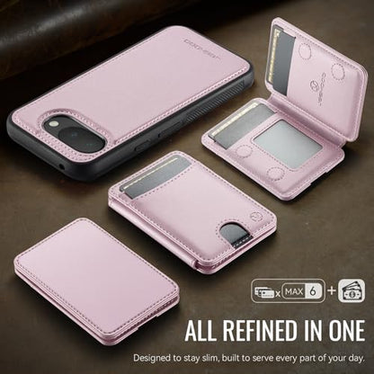 Wallet Case for Google Pixel 10a Compatible with MagSafe for Men Women, 2 in 1 Detachable Magnetic Phone Case with Card Holder Kickstand RFID Blocking for Pixel 10a (Pink) - color: Pink