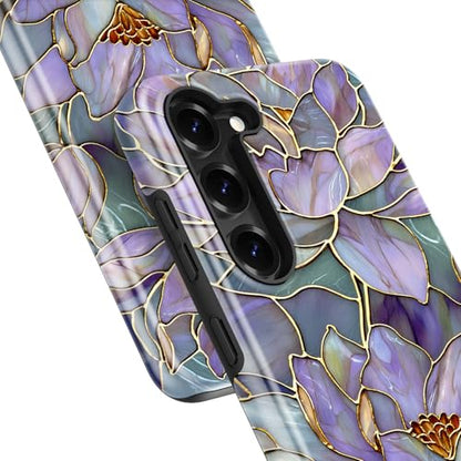 Esdot for Samsung Galaxy S23 Case - Wireless Charging Compatible – Dual-Layer Soft Silicone + Hard Shell - Wildflower Design - Protective Phone Cover for Women Girls - Abstract Lotus