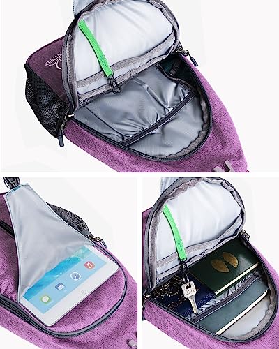 WATERFLY Crossbody Sling Backpack Sling Bag Travel Hiking Chest Bag Daypack | Additional Triangular Strap,Skin-Friendly Shoulder Strap,,Multi-compartment storage,Water-resistant,Breathable back pad - color: Purple(other Style)