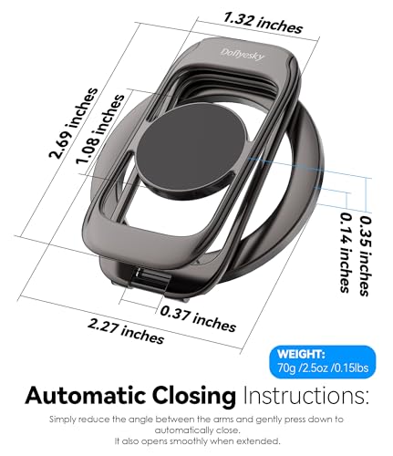 Doflyesky for MagSafe Magnetic Phone Grip Stand [Upgrade Dual-Hinge-Sided Magnets] Compatible with MagSafe Ring Gym Car Holder for iPhone 17/16/15/14/13/12 Pro Max Series Case All Phones (Black) - color: Black