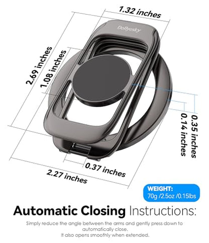 Doflyesky for MagSafe Magnetic Phone Grip Stand [Upgrade Dual-Hinge-Sided Magnets] Compatible with MagSafe Ring Gym Car Holder for iPhone 17/16/15/14/13/12 Pro Max Series Case All Phones (Black) - color: Black