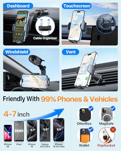 HTU Upgraded Strongest Suction No Block View Bendable Arm Car Phone Holder - color: Sapphire Blue
