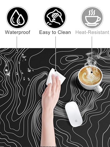Mouse Pad with Wireless Charging, Large Desk Mat, Black Topographic Map #2 - color: Black Topographic Map #2