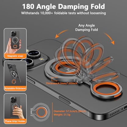 Magnetic Phone Grip Holder for MagSafe, Adjustable Finger Ring Loop Grip - color: Silver Orange