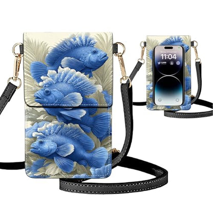 Small Crossbody Bags for Women Touchscreen Cell Phone Bag Cross Body Purses with adjustable Strap,Gifts For Teenage Girls - color: Blue Fishs