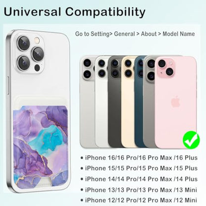 for MagSafe Wallet,Magnetic Card Holder for Phone Case - color: Purple Blue Marble