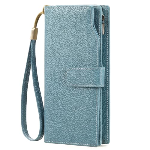 GAEKEAO Womens Wallets Large Capacity Leather Card Holder RFID Blocking Wristlet Clutch Long Travel Ladies Purse - color: Z02-Black
