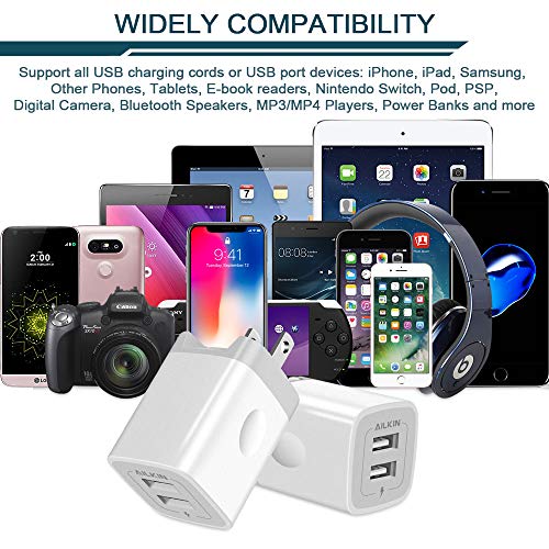 USB Wall Charger, Foldable Charger Adapter, AILKIN 2Pack 2.4Amp Dual Port - color: Wall Charger