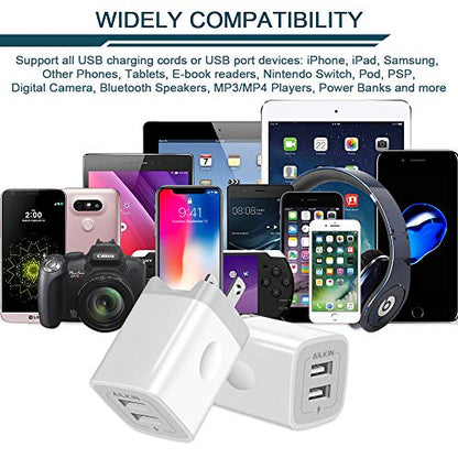 USB Wall Charger, Foldable Charger Adapter, AILKIN 2Pack 2.4Amp Dual Port - color: Wall Charger