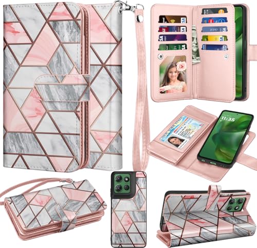 for Motorola Moto G Power 5G 2025 Case, for Moto G Power 2025 Wallet Case, PU Leather Credit Card Holder [9 Card Slots] Folio Flip Detachable Magnetic Cover Kickstand & Lanyard, Marble - color: Marble