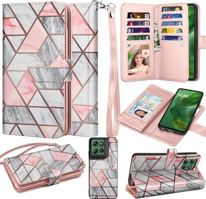 for Motorola Moto G Power 5G 2025 Case, for Moto G Power 2025 Wallet Case, PU Leather Credit Card Holder [9 Card Slots] Folio Flip Detachable Magnetic Cover Kickstand & Lanyard, Marble - color: Marble