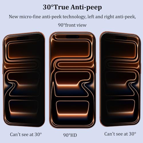 Warmyee 2 Pack Privacy Screen Protector for iPhone 17 Pro, 2 Pack Tempered Glass Camera Lens Protector, with Installation Frame