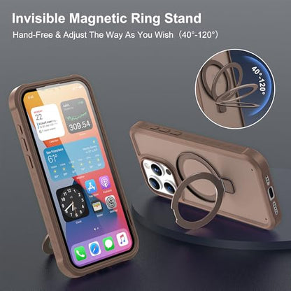 Compatible with iPhone 15 Pro Max Case with Magnetic Ring Stand [Compatible with Mag-Safe] [Built-in Screen Protector] Military-Grade Drop Protection Translucent Phone Case, Desert Brown - color: Desert Brown, size: Iphone 15 Pro Max