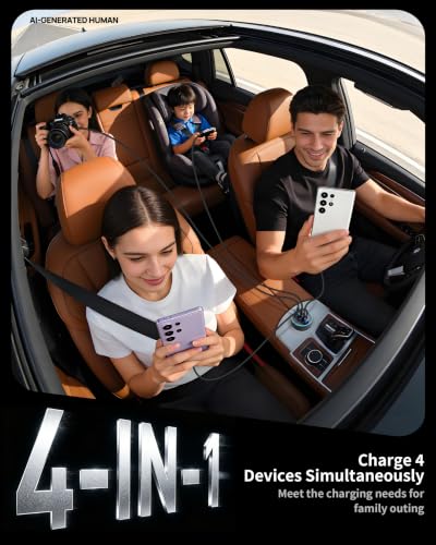 iPhone Duo/18 Pro Max/18 Pro Car Charger, 90W 4-Port Fast USB C Car Charger